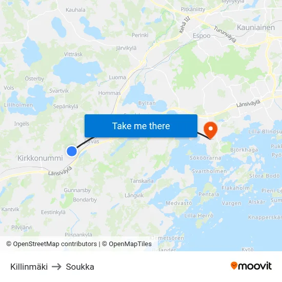 Killinmaki to Soukka map