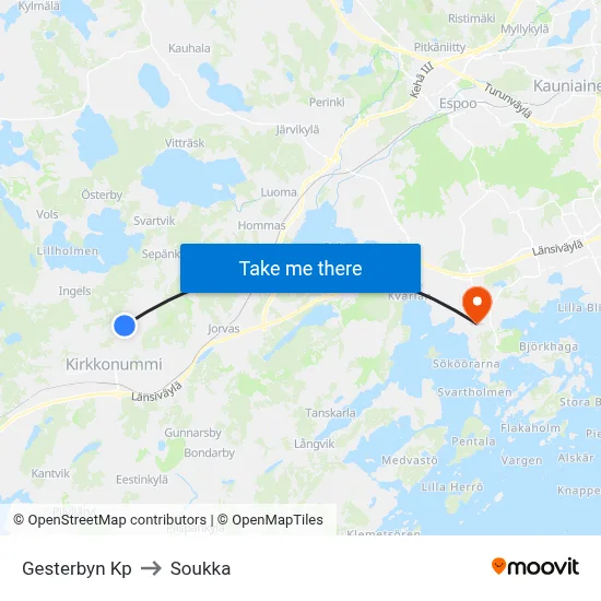 Gesterby Mall to Soukka map