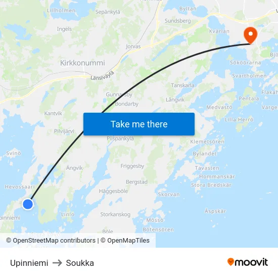 Upinniemi to Soukka map