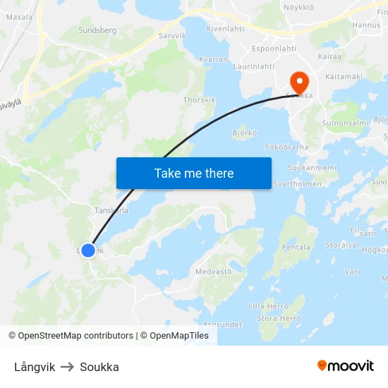 Långvik to Soukka map