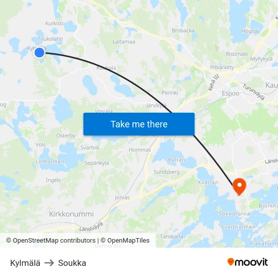 Kylmälä to Soukka map
