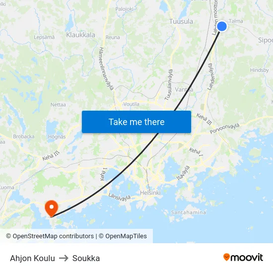 Ahjon Koulu to Soukka map