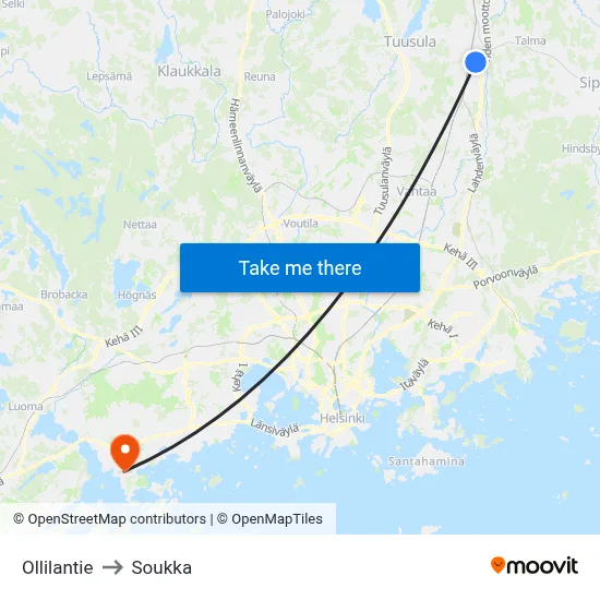 Ollilantie to Soukka map