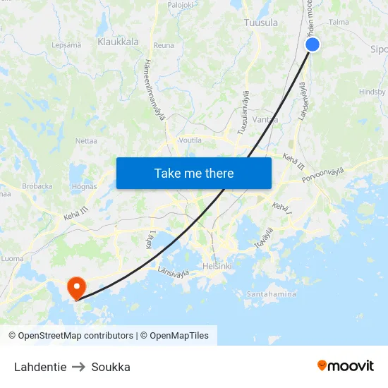 Lahdentie to Soukka map