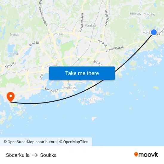 Söderkulla to Soukka map