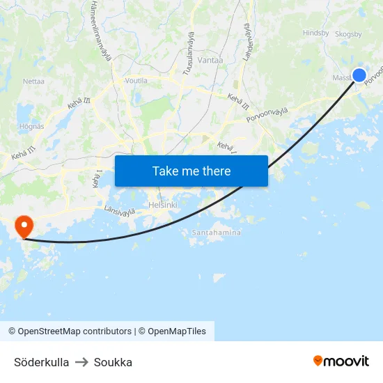 Söderkulla to Soukka map