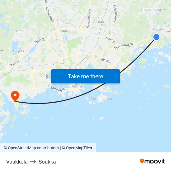 Vaakkola to Soukka map