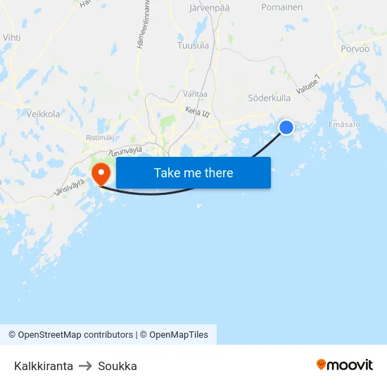 Kalkkiranta to Soukka map