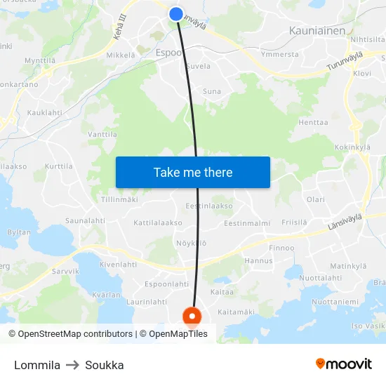 Lommila to Soukka map