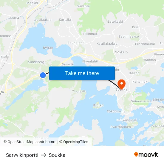 Sarvvikinportti to Soukka map