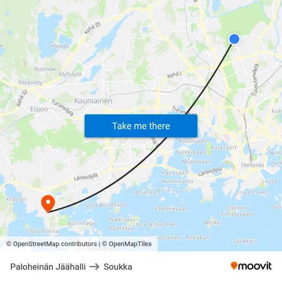 Paloheinän Jäähalli to Soukka map