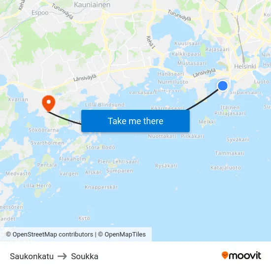 Saukonkatu to Soukka map