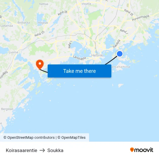 Koirasaari Road to Soukka map