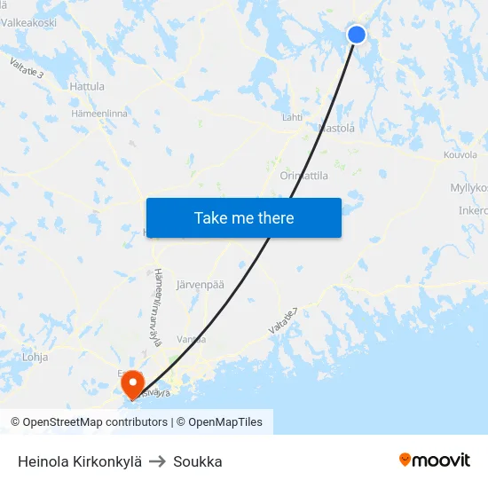 Heinola Kirkonkylä to Soukka map