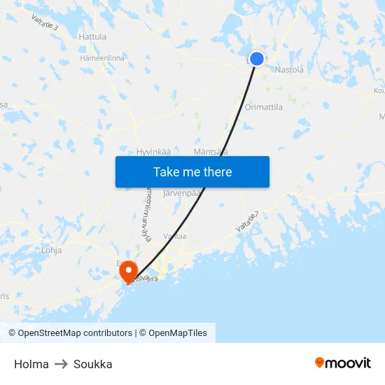 Holma to Soukka map