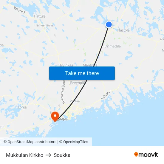 Mukkulan Kirkko to Soukka map