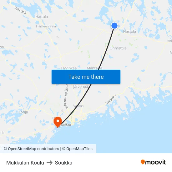Mukkulan Koulu to Soukka map