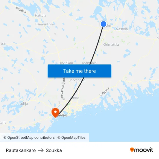 Rautakankare to Soukka map