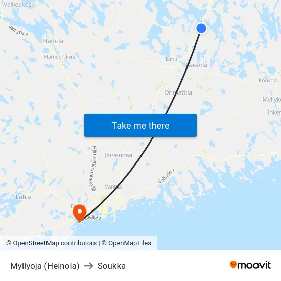Myllyoja (Heinola) to Soukka map