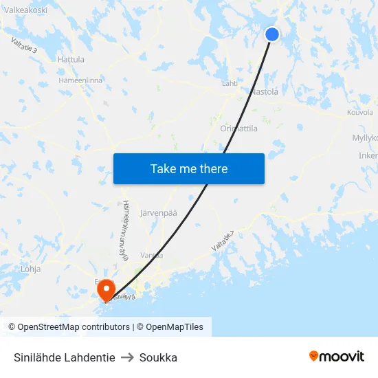 Sinilähde Lahdentie to Soukka map