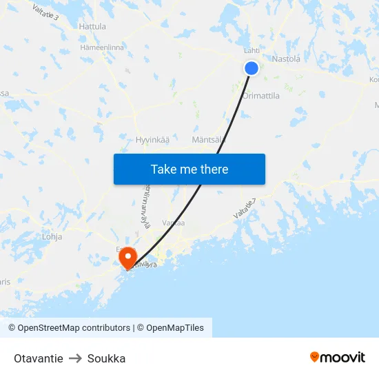 Otavantie to Soukka map