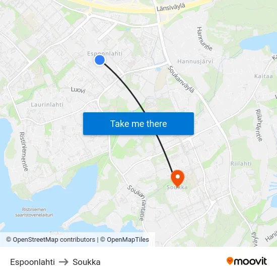 Espoonlahti to Soukka map