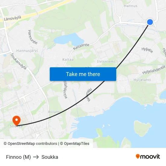 Finnoo (Metro) to Soukka map