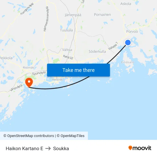 Haikon Kartano E to Soukka map