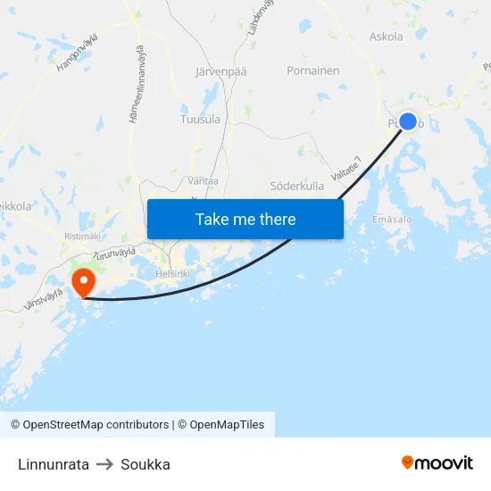 Linnunrata to Soukka map