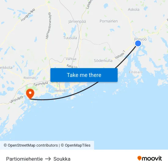 Partiomiehentie to Soukka map