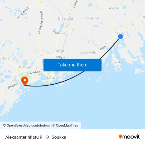 Aleksanterinkatu 9 to Soukka map