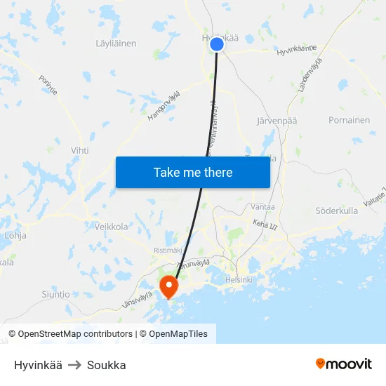 Hyvinkaa to Soukka map