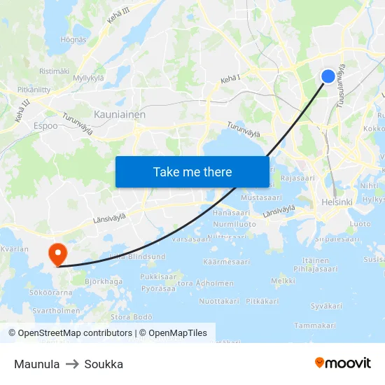 Maunula to Soukka map