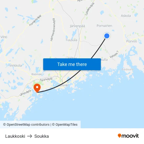 Laukkoski to Soukka map