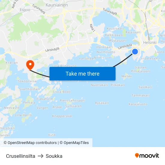 Crusellinsilta to Soukka map