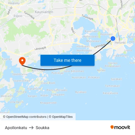 Apollonkatu to Soukka map