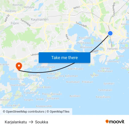 Karjalankatu to Soukka map