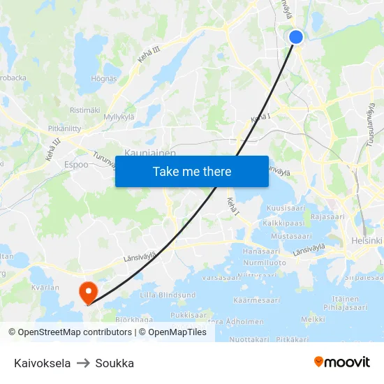 Kaivoksela to Soukka map