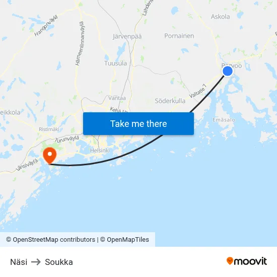 Näsi to Soukka map