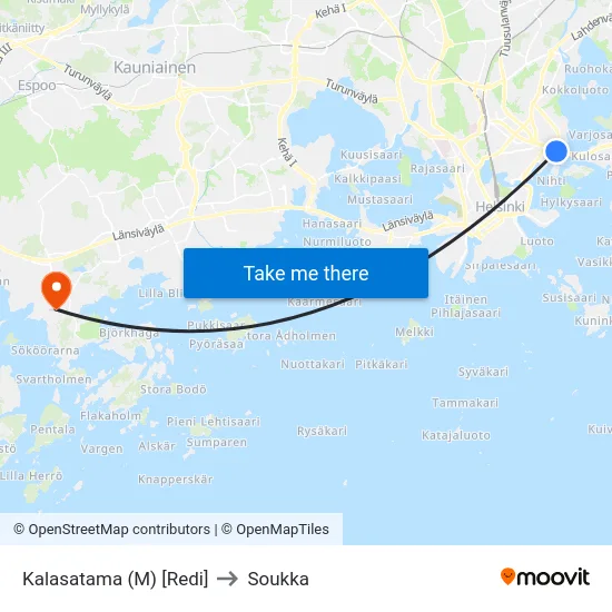 Kalasatama (M) [Redi] to Soukka map