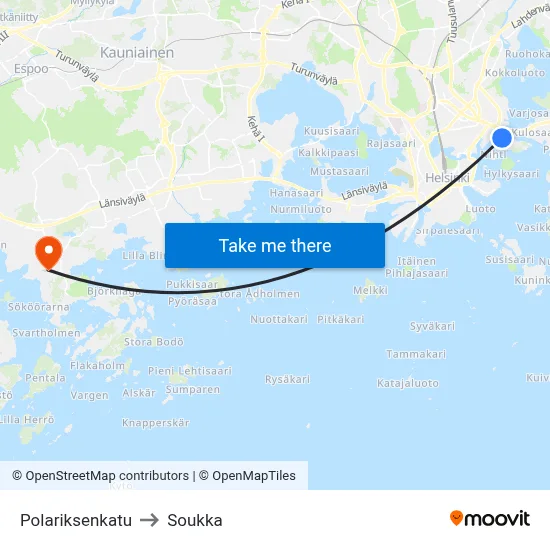 Polariksenkatu to Soukka map