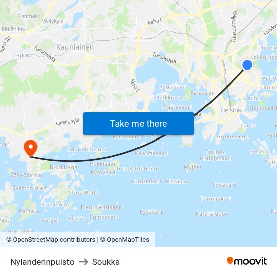 Nylander Park to Soukka map