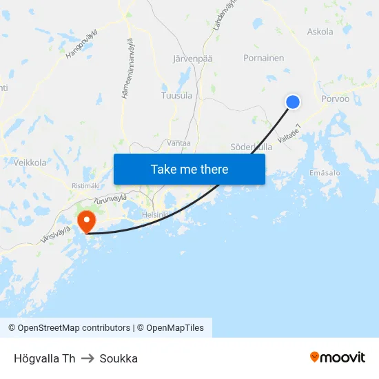 Högvalla Junction to Soukka map