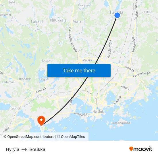 Hyrylä to Soukka map