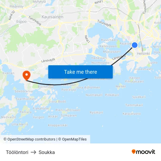 Töölöntori to Soukka map