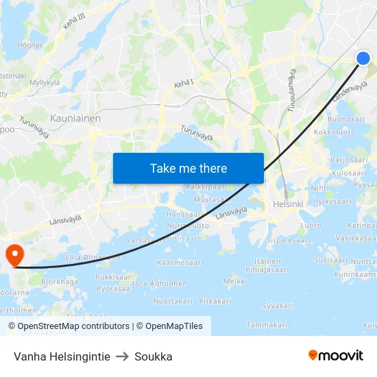 Vanha Helsingintie to Soukka map