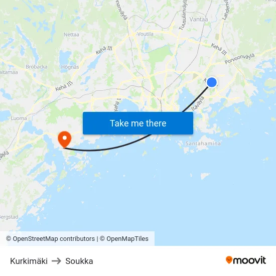 Kurkimäki to Soukka map