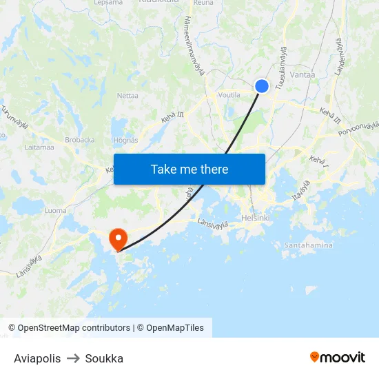 Aviapolis to Soukka map