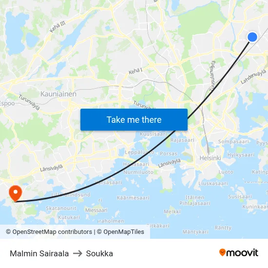 Malmi Hospital to Soukka map