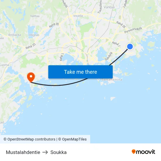 Mustalahdentie to Soukka map